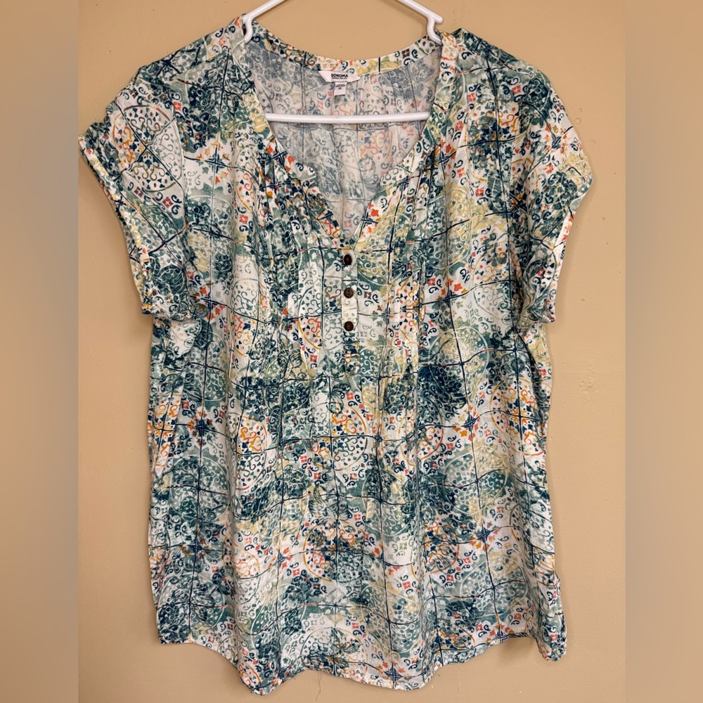 Sonoma Green and Yellow Floral Blouse